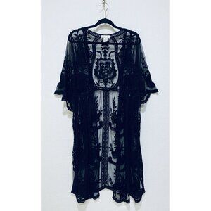 Rachel Zoe Top Womens One Size Black Crochet Sheer Mesh Kimono Witchy Whimsigoth
